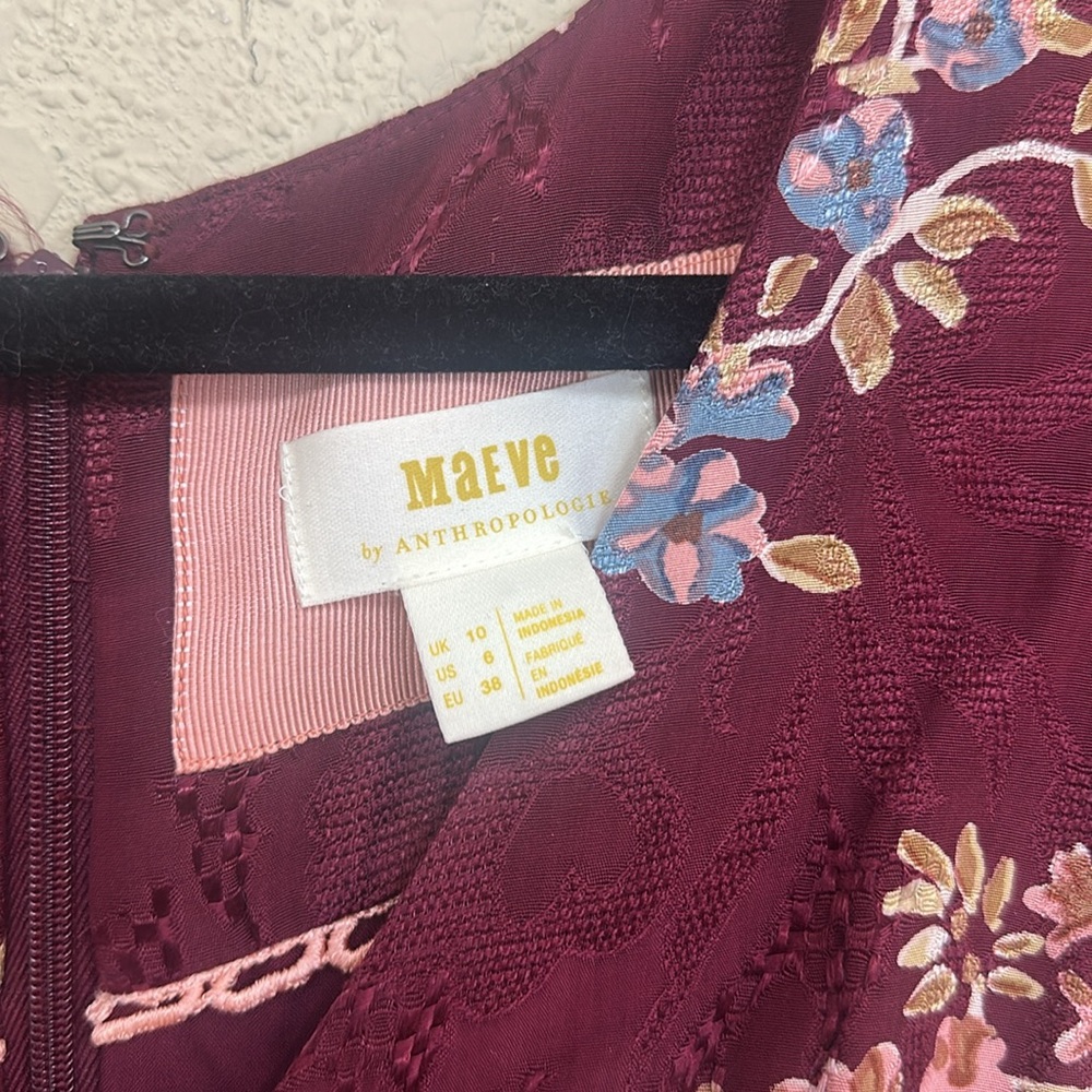 Anthropologie Burgundy Floral Mini Dress - Picture 3 of 5